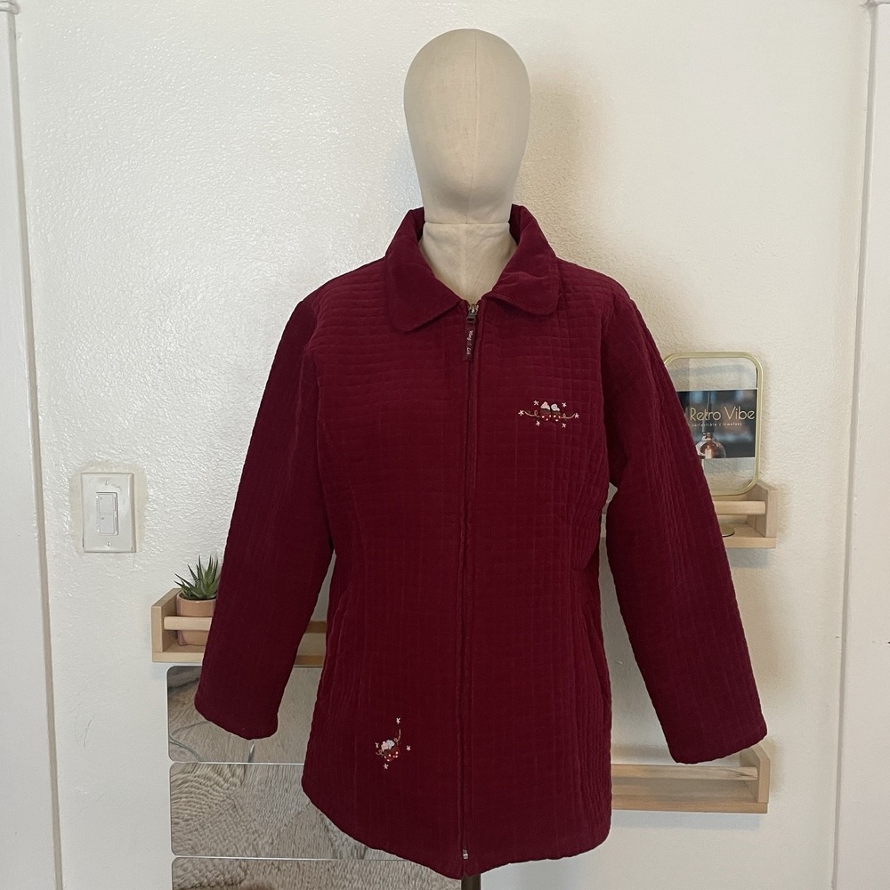 Vintage Wang Lih‎ Burgundy Corduroy Quilted Jacket | Embroidered Cozy Layer